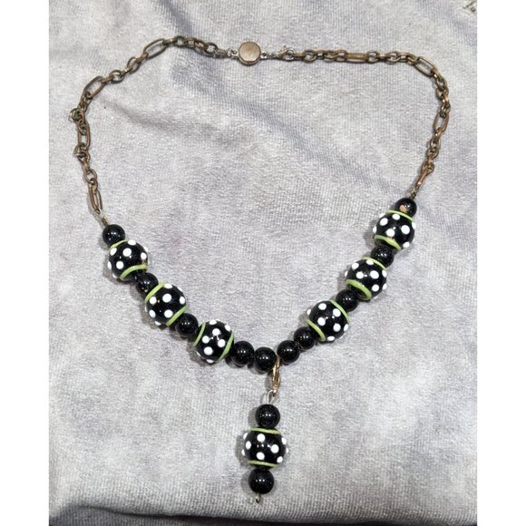 Quirky Handmade Black White And Green Glass Necklace - Picture 5 of 5